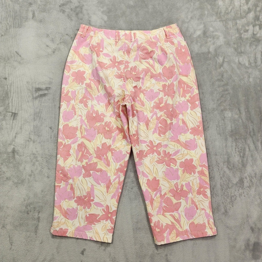Vintage Gloria Vanderbilt Pants Womens 12 Pink Floral Twill Capri Crop Stretch - Picture 2 of 10